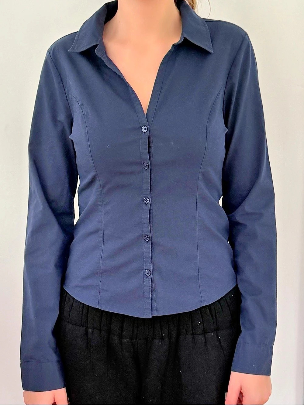 Hollister Ciara Stretch Poplin Button Front Shirt Blue Small